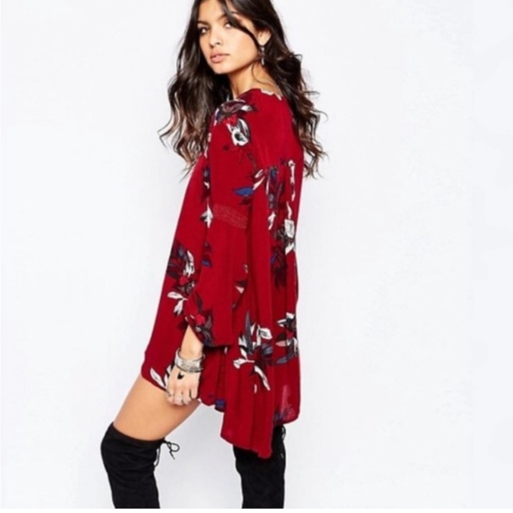 COPY - Free People BohoTree Swing Tunic Dress Scarlet Floral Size Small